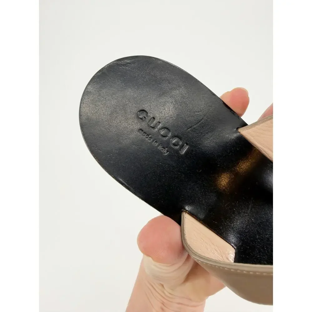 Gucci Marmont Black Leather Double G Logo Thong Sandals Flat Size 39 EU 9